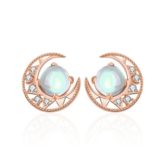 Sterling Silver Moonstone Star and Moon Stud Earri - Picture 1 of 4